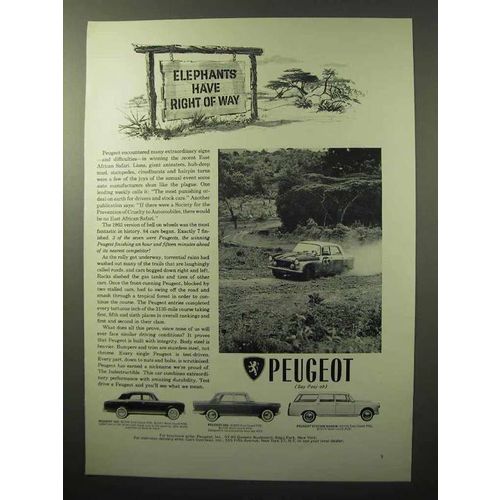 1964 Peugeot 403, 404, Station Wagon Ad - Elephants