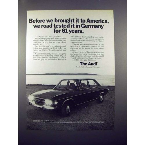 1971 Audi Car Ad - Road Tested in Germany for 61 Years