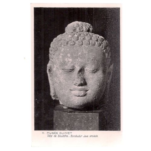 HEAD OF BUDDHA, unused vintage postcard the Guimet museum, , Paris =