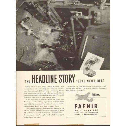 FAFNIR BEARING COMPANY 1943 Headline story youll never read vintage ad