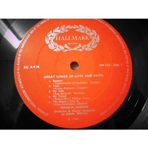 12" LP.SOUL. MAHALIA JACKSON. GREAT SONGS OF LOVE AND FAITH.1967. EXCELLENT