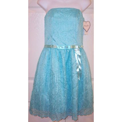 NWT Love Tease Aqua Lace Strapless Cocktail Party Dress, 9