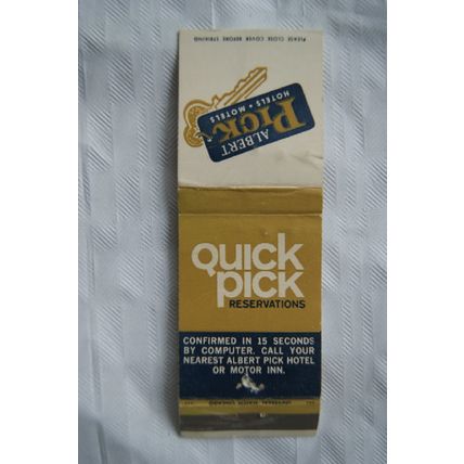 Matchbook cover Albert Pick Hotels, Motels U.S.A.