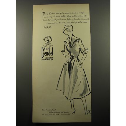 1950 Henri Bendel Young-Timers Dress Ad - Young-Timers grace festive scenes