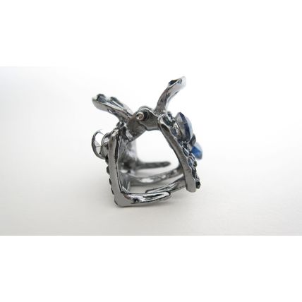 Small mini dark silver blue crystal square hair claw clip bridal clip