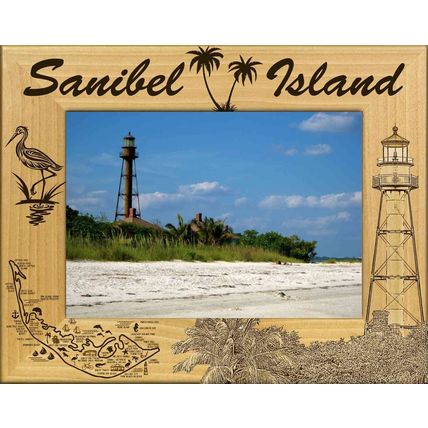 Sanibel Island Laser Engraved Wood Picture Frame Landscape (4 x 6)
