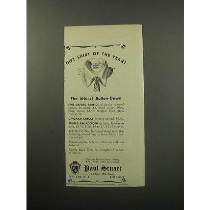 1955 Paul Stuart Shirts Ad - Gift shirt of the year! The Stuart Button-Down