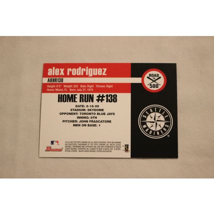 Alex Rodriguez 2007 Bowman ROAD TO 500 ARHR138 Home Run #138