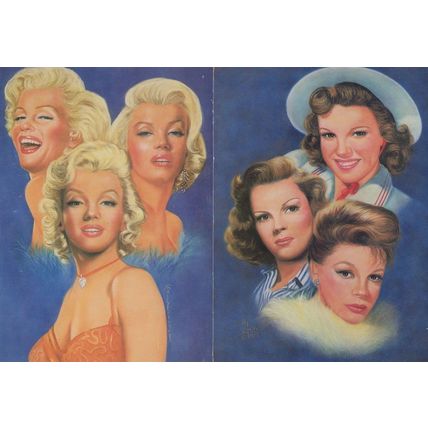 Marilyn Monroe Film Actress 2x Rare Artist Painting Postcard s