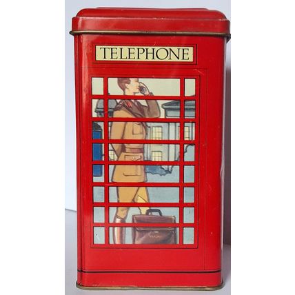 TIN MONEY BOX - UK TELEPHONE BOX - SOLDIER ON PHONE - MONEY BOX - 13 x 8 cm GOOD