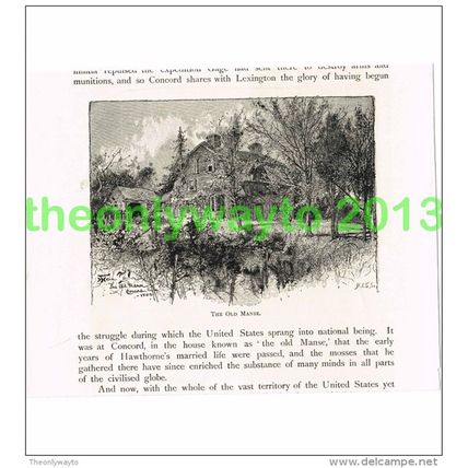 THE OLD MANSE, CONCORD, MASS, USA, BOOK ILLUSTRATION (PRINT) 1891