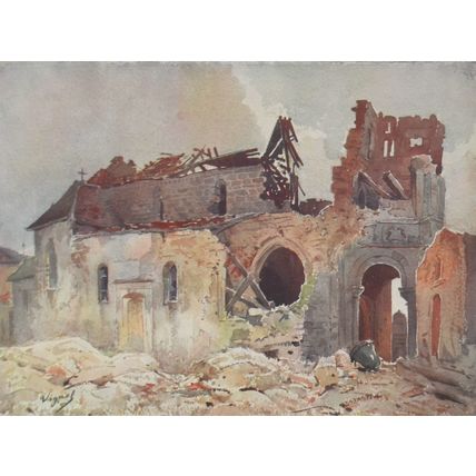 CHURCH OF LOUPPY-LE-CHATEAU 1915 Pierre Vignal FRANCE WORLD WAR I PRINT
