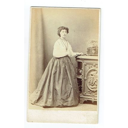 Victorian cdv photo young woman standing striped skirt London photographer