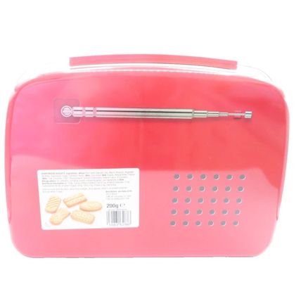 Red Radio Shaped Tin with 200 Grams Shortbread Biscuits 18.5 CM Food Gift