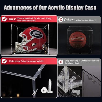 Putros Football Helmet Display Case Full Size with Mirror Back and Black Base Ac