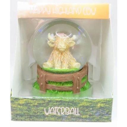 Highland Cow Snow Globe Glitter with a Pink Floral Headband 9 CM Gift Home Decor