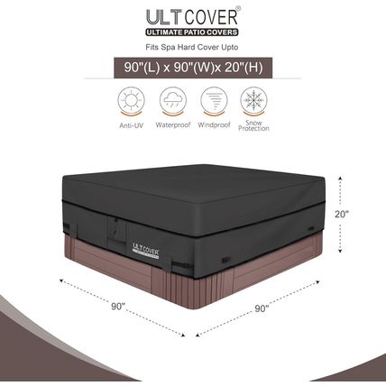 ULTCOVER Waterproof 600D Polyester Square Hot Tub Cover Outdoor SPA Covers 90 X