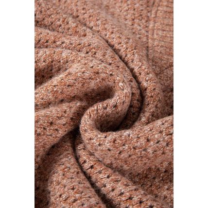 Dark Brown Loose Eyelet V Neck Drop Shoulder Sweater