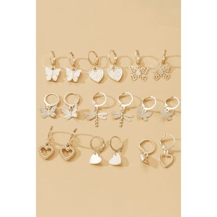Gold Butterfly Heart Pendant Plated Hook Earrings