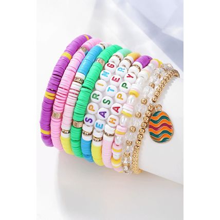 Gold Happy Easter Polymer Clay Beaded Bracelet