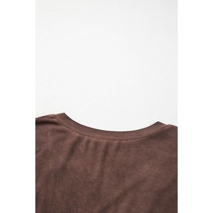 Chestnut Mineral Wash Criss Cross V Neck Casual T Shirt