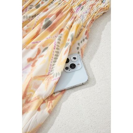 Multicolour Geometric Print Half Sleeve Shirred High Waist Maxi Dress