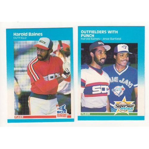 Two 1987 Fleer baseball Harold Baines cards 485, 643 -NM - White Sox-Barfield