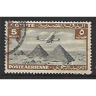EGYPT 1933 AIR 5M BLACK BROWN HANDLEY PAGE HP 42 OVER PYRAMIDS SG198 FINE USED