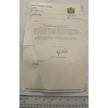 1972 letter C. J. Tuck, Merioneth County Council, Llan Ffestiniog