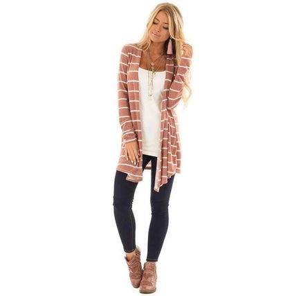 Women's Casual Long Sleeve Striped Knit Cardigan