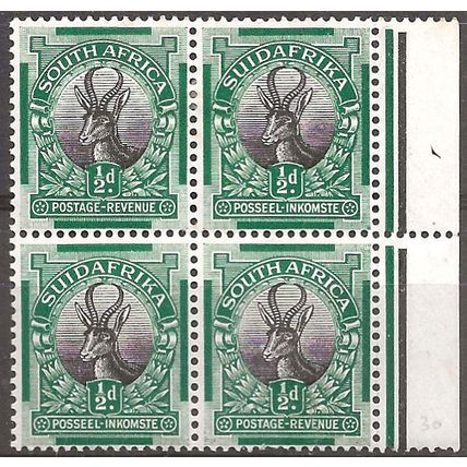 South Africa 1930 SG42 1/2d Black & Green Mounted Mint Block of 4 . .