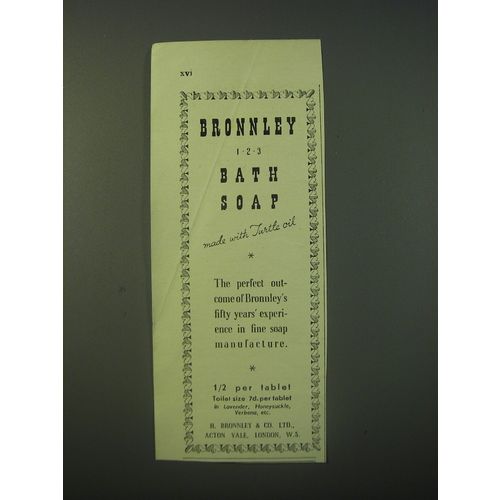 1940 Bronnley Bath Soap Ad - Bronnley 1-2-3 Bath soap made with Turtle Oil