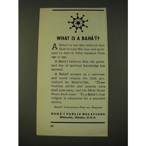 1948 Baha'i Public Relations Ad - What is a Baha'i