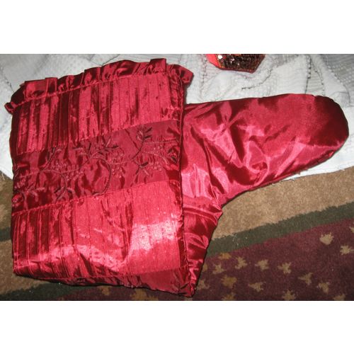 Red Pleated, Embroidered & Ruffled Christmas Stocking