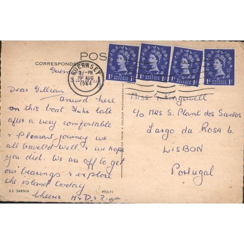 Guernsey Postcard 1964 - S.S. Sarnia - Channel Islands Ferry