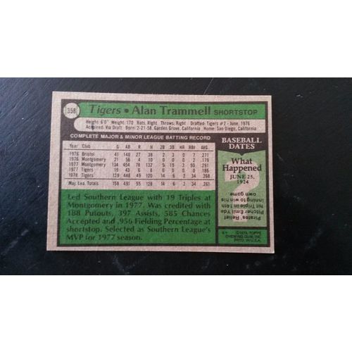1979 Topps Card # 358 Alan Trammell Excellent (5) Detroit Tigers
