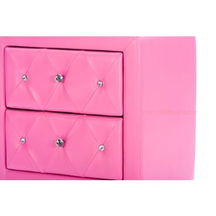 Nightstand Faux Leather Crystal Tufted Foam Padded Upholst. White, Black Or Pink