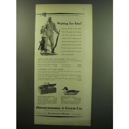 1949 Abercrombie & Fitch Ad - Alpaca Lined Parka and Trousers, Rain Outfits