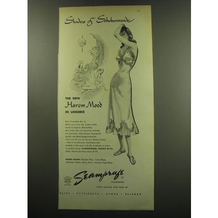 1949 Seamprufe Scheherazade Lingerie Ad - Shades of Scheherazade The Harem Mood