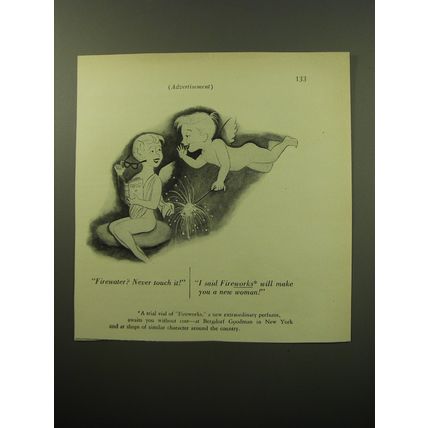 1950 Bergdorf Goodman Fireworks Perfume Ad - Firewater? Never touch it!