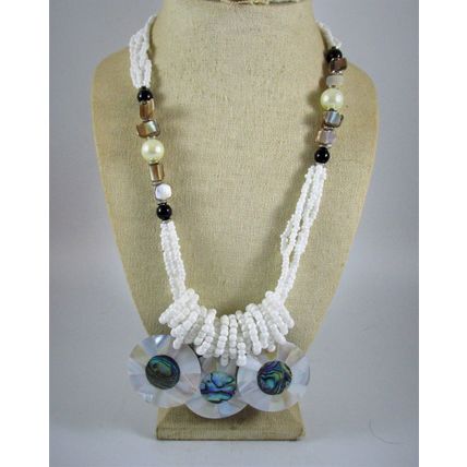 White Seed Beaded Mop/ abalone Necklace Bracelet earring Set