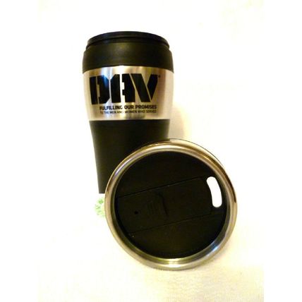 NEW DAV DISABLED AMERICAN VETERANS STAINLESS & BLACK TALL COFFEE TRAVEL MUG