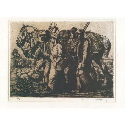 Charles Frederick Tunnicliffe Welsh Farm Harvesters Painting Postcard