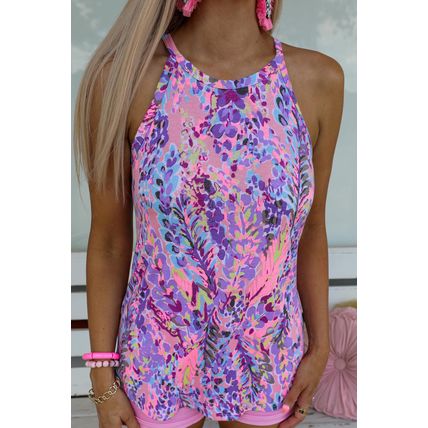 Multicolor Tropical Floral Print Racerback Tank Top