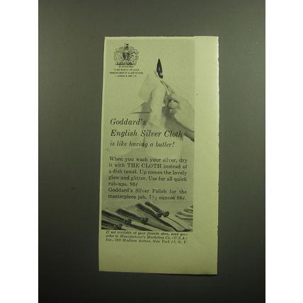 1958 Goddard English Silver Cloth Advertisement