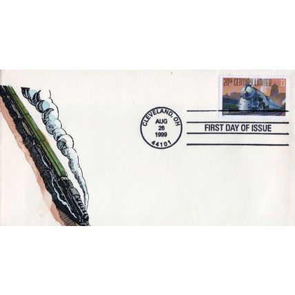 US 3335 FDC Famous Trains, 20th Century Ltd hand-painted SMB ZAYIX 01240271