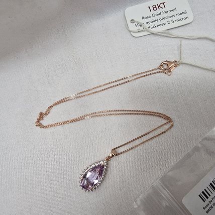 Rose de France Amethyst Zircon Pendant 18k Rose Gold Vermeil Overlay 925 Silver