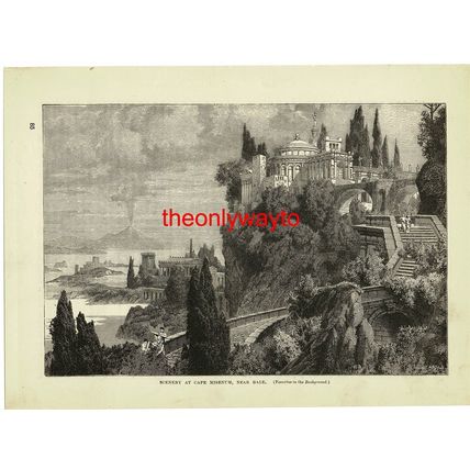Cape Misenum, Near Balae (Vesuvius Background), Book Illustration (Print), 1888