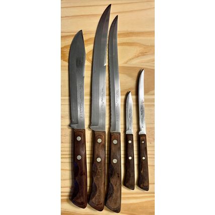 Flint Stainless Vanadium Knife Set & holder Set of 5 Vintage knives Made in USA