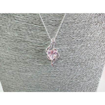 Silver Pink Topaz Twist Pendant Necklace Gift Boxed